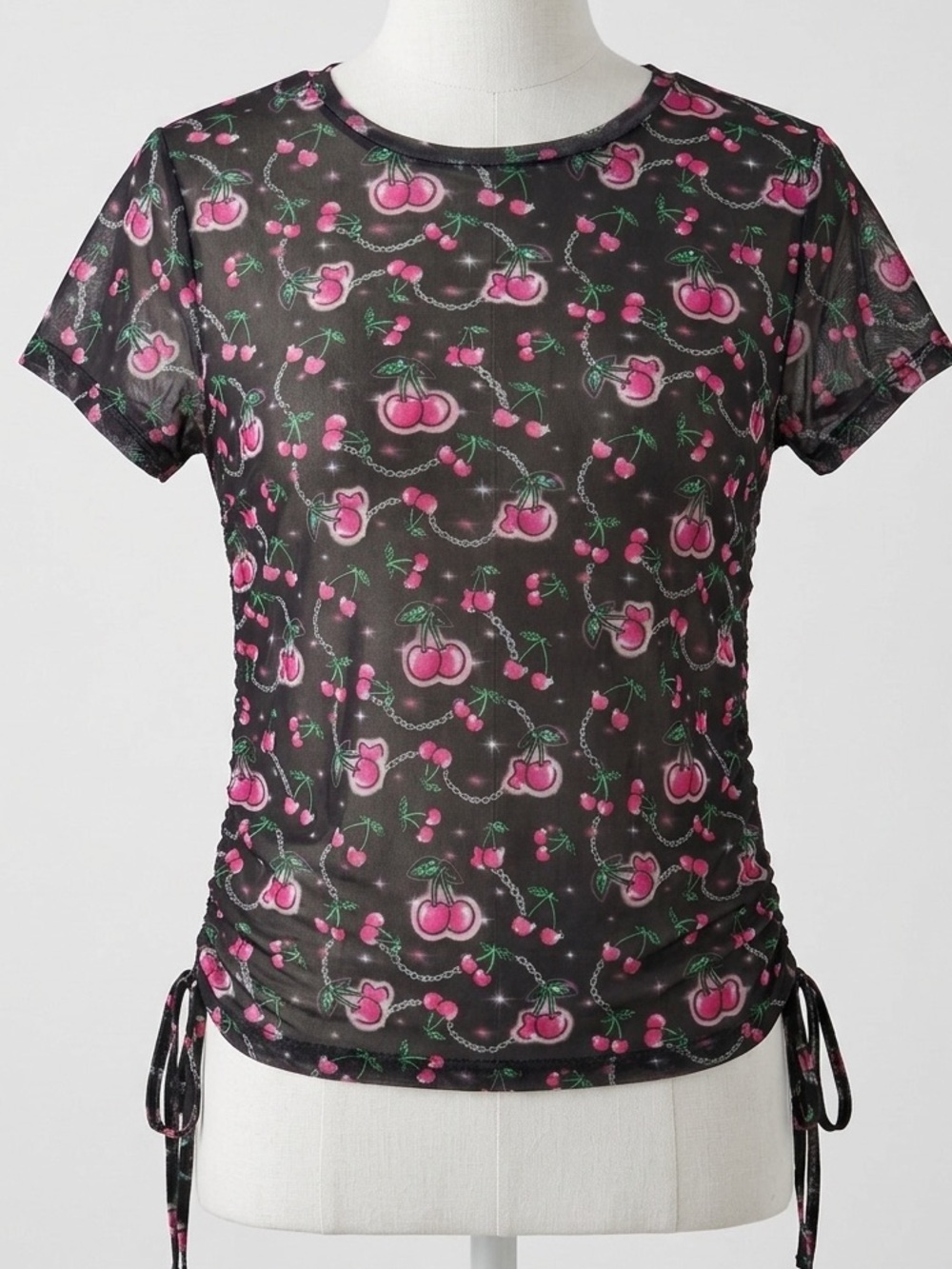 Poster GRL Dolls Kill Mesh Choose Ur Cherry Ruched Baby Tee Size XL